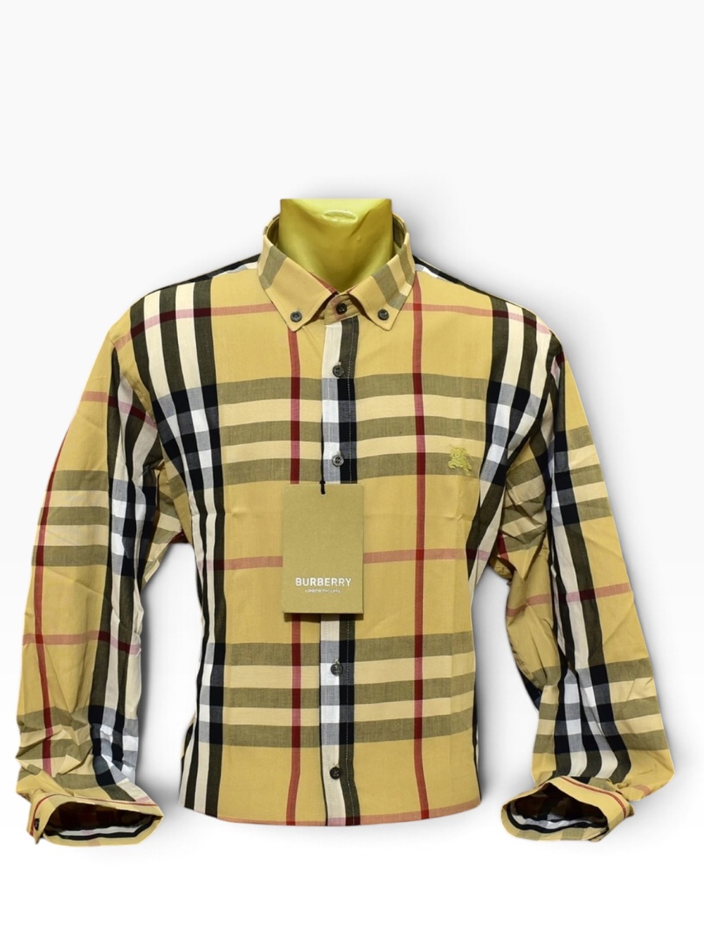 Burberry Men's Yellow Check Button-Down Shirt size L